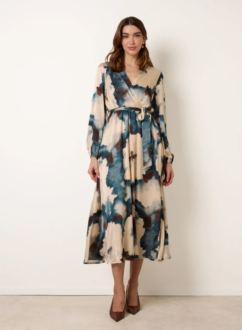 بلو فانيلا Watercolour Wrap Dress With Tie Belt